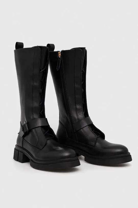 Usnjeni elegantni škornji Tommy Hilfiger COOL MONOCHROMATIC BIKERBOOT črna