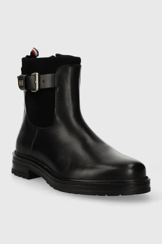 Δερμάτινες μπότες Tommy Hilfiger BELT BOOTIE MATERIAL MIX μαύρο