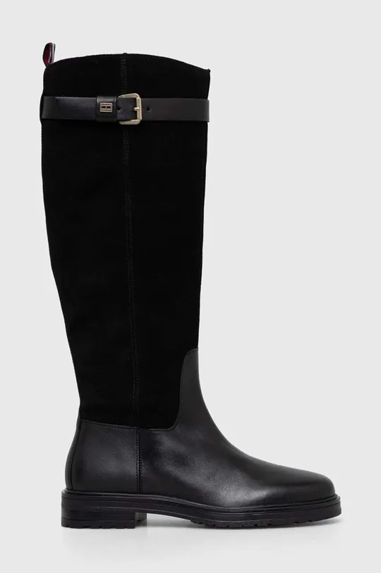 črna Usnjeni elegantni škornji Tommy Hilfiger CASUAL ESSENTIAL BELT LONGBOOT Ženski