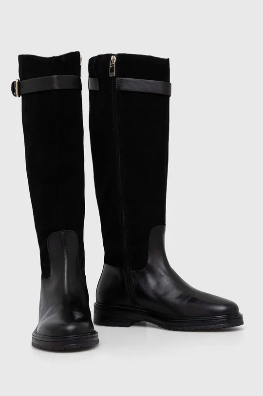 Δερμάτινες μπότες Tommy Hilfiger CASUAL ESSENTIAL BELT LONGBOOT μαύρο