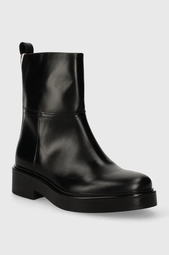 Tommy Hilfiger bőr csizma COOL ELEVATED ANKLE BOOTIE fekete