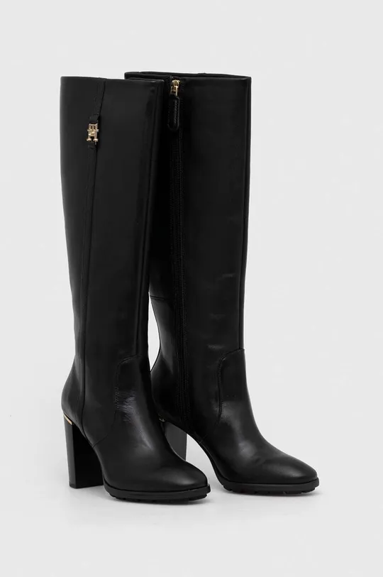 Δερμάτινες μπότες Tommy Hilfiger FEMININE TH HARDWARE LONGBOOT μαύρο