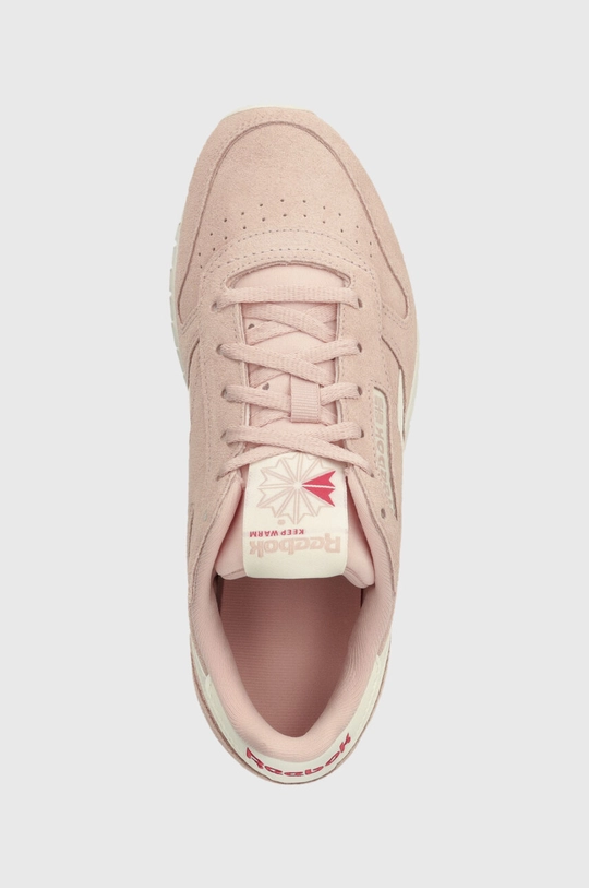 pink Reebok suede sneakers