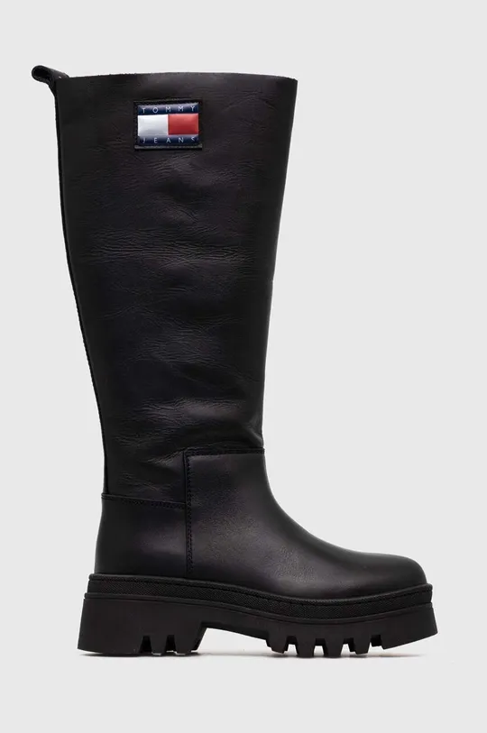μαύρο Δερμάτινες μπότες Tommy Jeans TJW FASHION HIGH SHAFT Γυναικεία