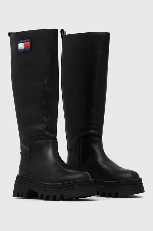 Δερμάτινες μπότες Tommy Jeans TJW FASHION HIGH SHAFT μαύρο