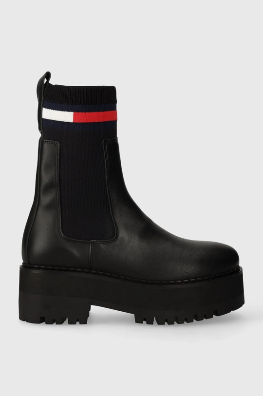 чорний Шкіряні черевики Tommy Jeans TJW FLATFORM CHELSEA SOCK Жіночий