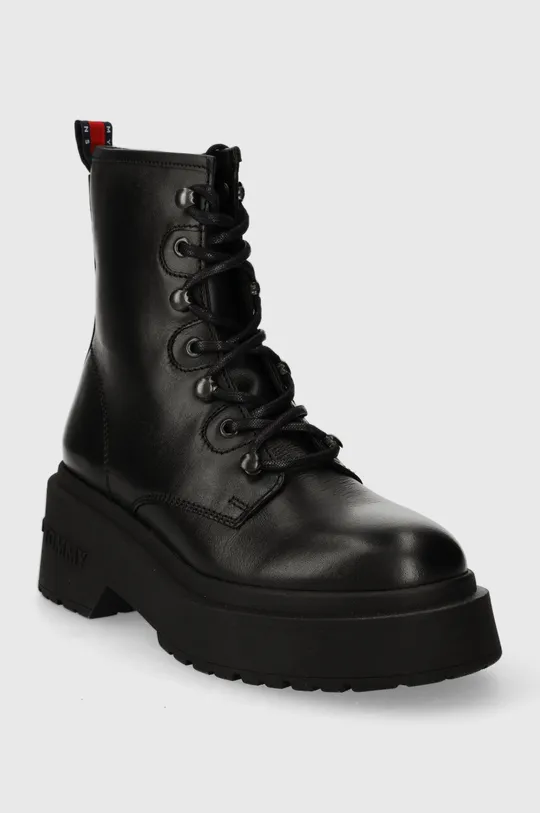 Шкіряні черевики Tommy Jeans TJW LACE UP BOOT CHUNKY чорний