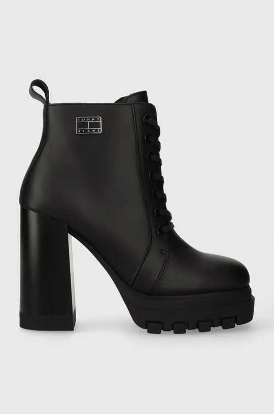 чорний Шкіряні черевики Tommy Jeans TJW HIGH HEEL LACE UP BOOT Жіночий