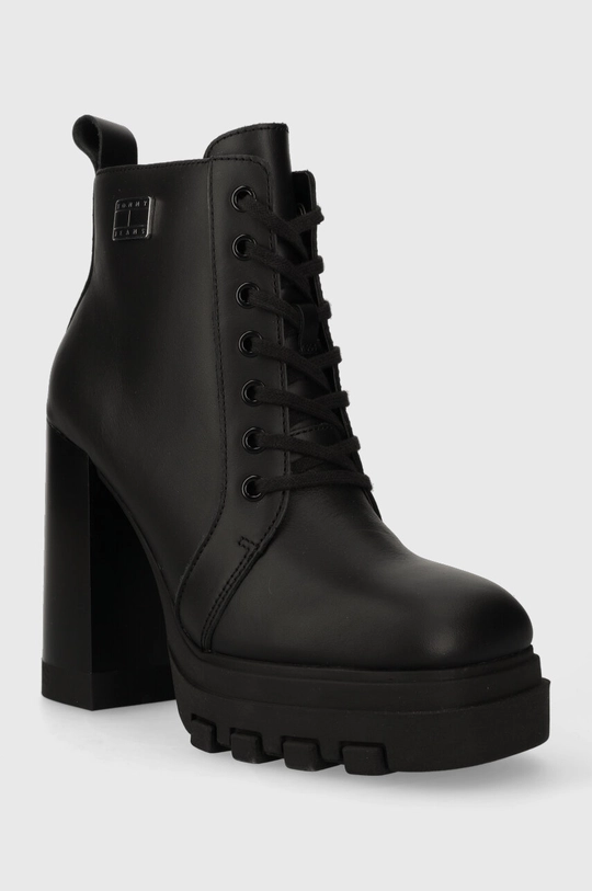 Шкіряні черевики Tommy Jeans TJW HIGH HEEL LACE UP BOOT чорний