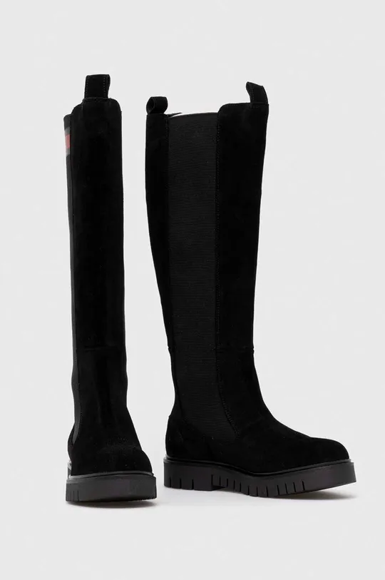 Elegantni škornji Tommy Jeans TJW LONG SHAFT SUEDE BOOT črna