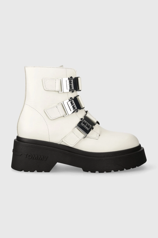 biały Tommy Jeans botki skórzane TJW CHUNKY BOOT HARDWARE Damski