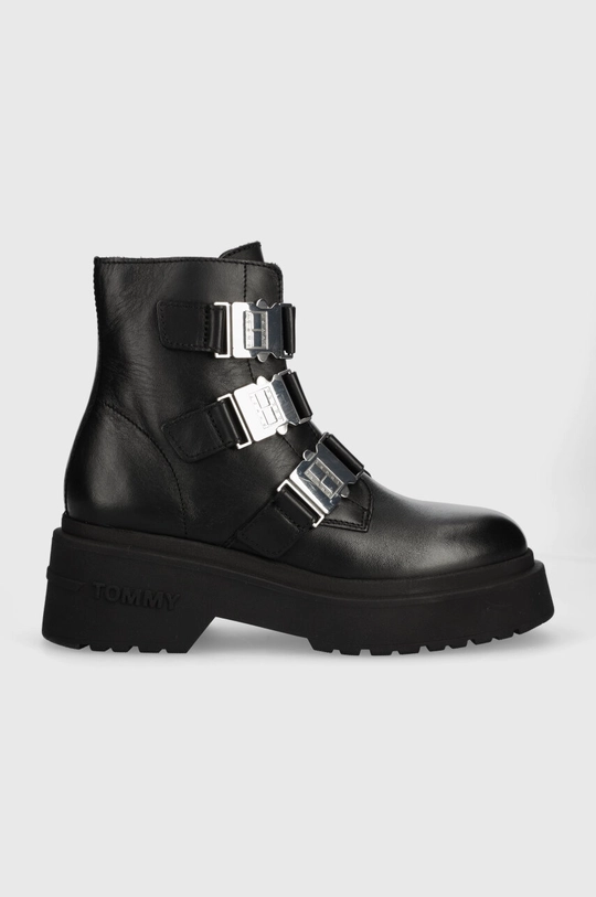 czarny Tommy Jeans botki skórzane TJW CHUNKY BOOT HARDWARE Damski