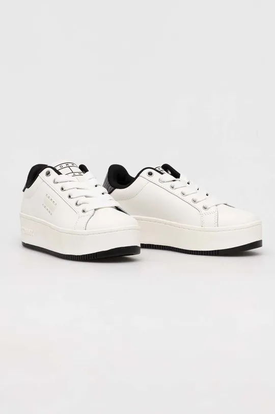 Δερμάτινα αθλητικά παπούτσια Tommy Jeans TJW FLATFORM ANIMAL PRINT λευκό
