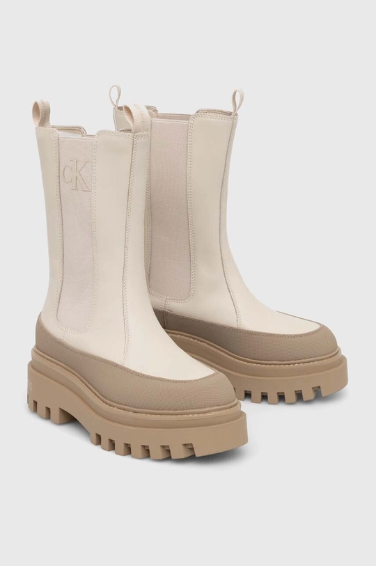 Kožne gležnjače Calvin Klein Jeans FLATFORM CHELSEA BOOT LTH WN bež