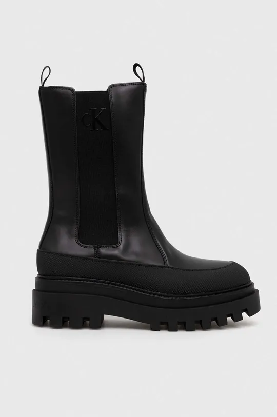 crna Kožne gležnjače Calvin Klein Jeans FLATFORM CHELSEA BOOT LTH WN Ženski