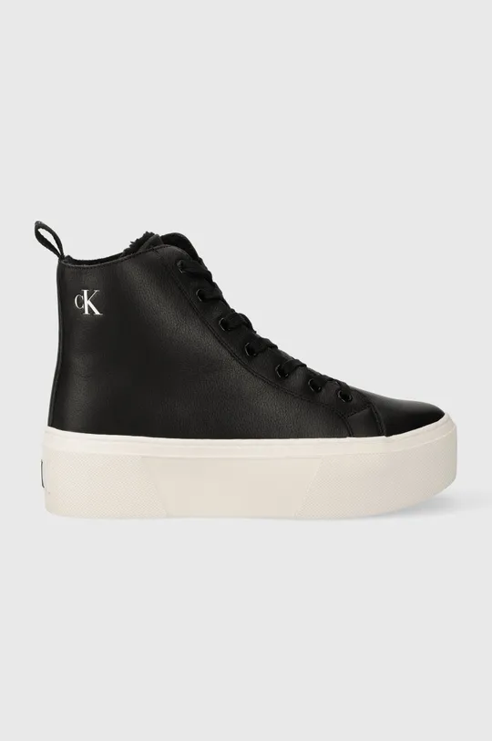 fekete Calvin Klein Jeans bőr sneaker CUPSOLE FLATFORM MID WL LTH WN Női