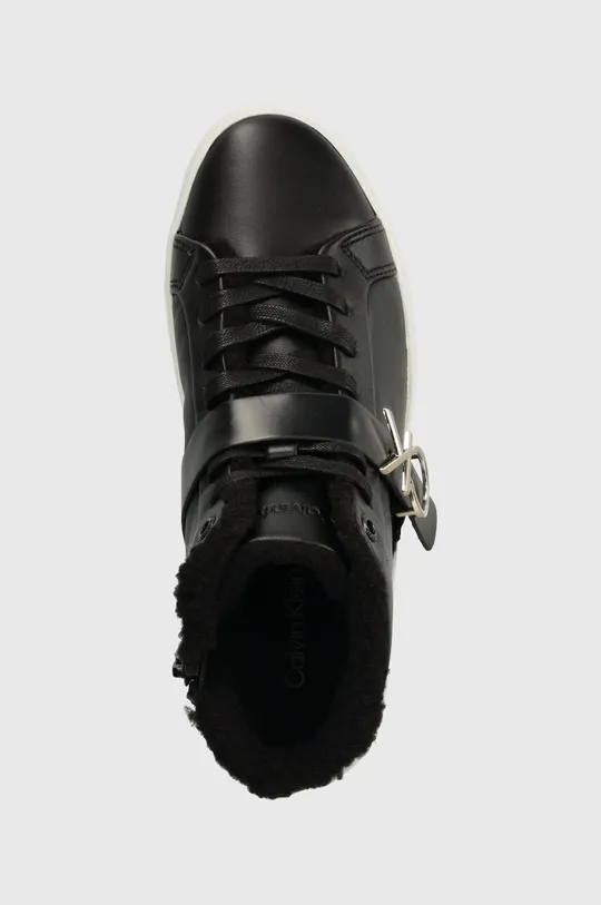 fekete Calvin Klein bőr sneaker FLATFORM CUPSOLE HIGHTOP W/HW WL