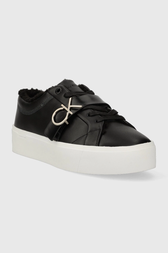 Δερμάτινα αθλητικά παπούτσια Calvin Klein FLATFORM CUPSOLE LACE UP W/HW WL μαύρο