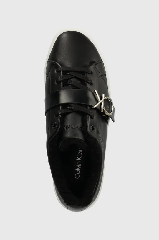 fekete Calvin Klein bőr sportcipő FLATFORM CUPSOLE LACE UP W/HW WL