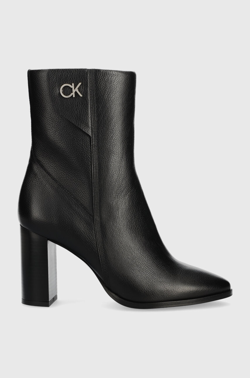 czarny Calvin Klein botki skórzane CUP HEEL ANKLE BOOT W/HW 80 Damski