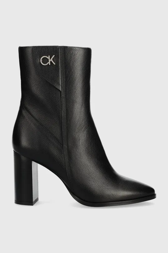 μαύρο Δερμάτινες μπότες Calvin Klein CUP HEEL ANKLE BOOT W/HW 80 Γυναικεία