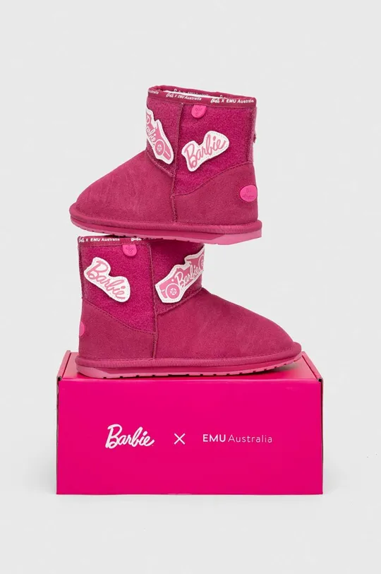 розовый Детские замшевые зимние ботинки Emu Australia x Barbie, Wallaby Mini Play Для девочек