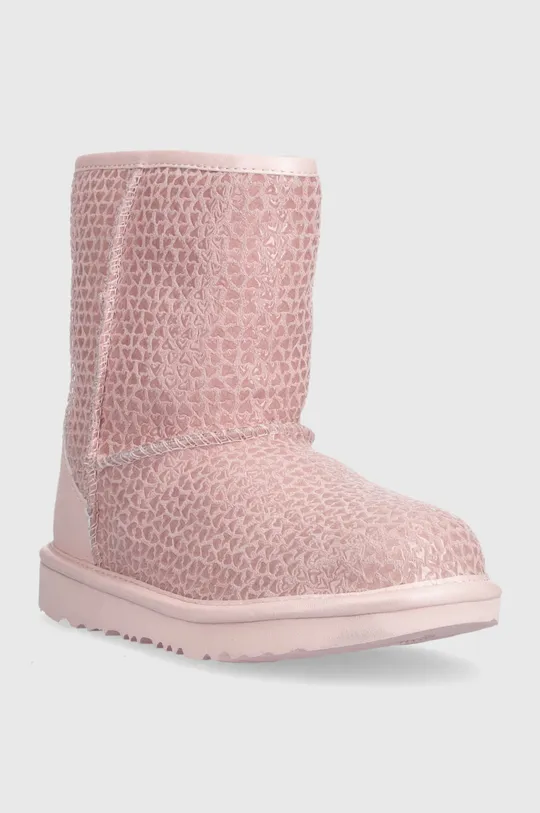 Παιδικές δερμάτινες μπότες χιονιού UGG KIDS CLASSIC IIEL HEARTS ροζ