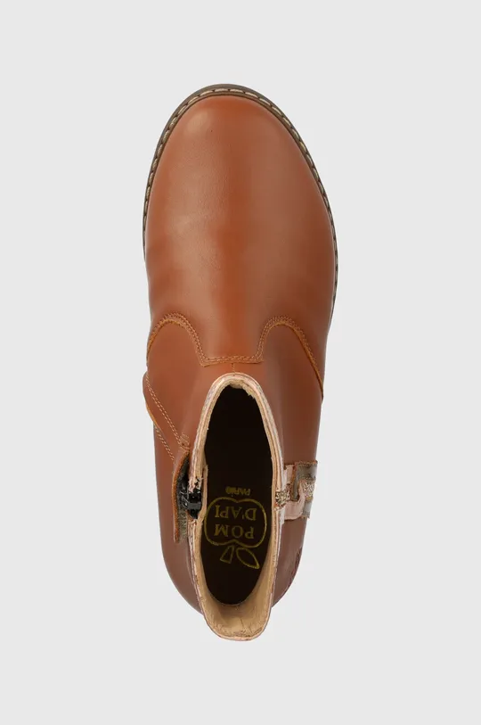 коричневый Детские кожаные ботинки Pom D'api CITY LOCK