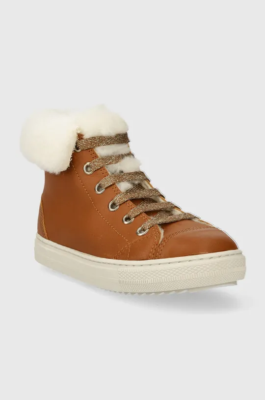 Детские кожаные зимние ботинки Pom D'api SWAG ZIP FUR коричневый