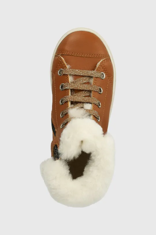 hnedá Detské zimné kožené topánky Pom D'api SWAG ZIP FUR