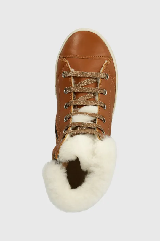 brązowy Pom D'api buty zimowe skórzane dziecięce SWAG ZIP FUR