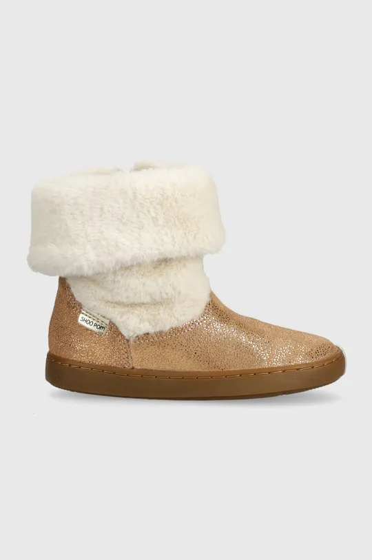коричневый Детские замшевые зимние ботинки Shoo Pom Для девочек