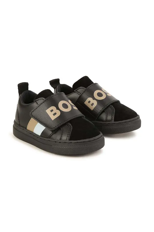 Παιδικά δερμάτινα αθλητικά παπούτσια BOSS μαύρο