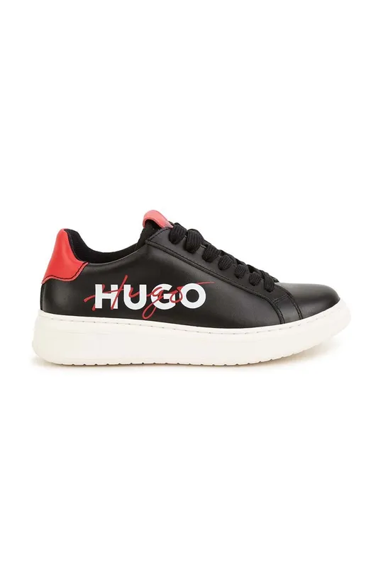 Παιδικά δερμάτινα αθλητικά παπούτσια HUGO μαύρο