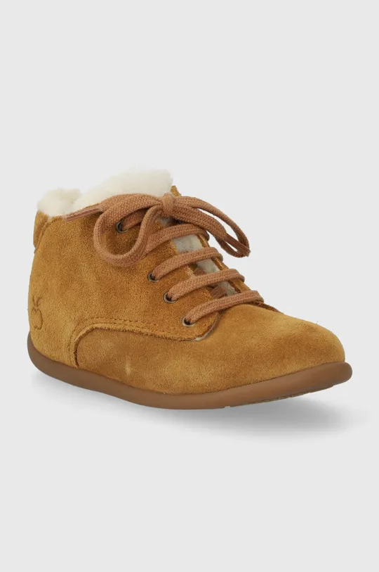 Дитячі замшеві зимові черевики Pom D'api STAND-UP DERBY FUR коричневий