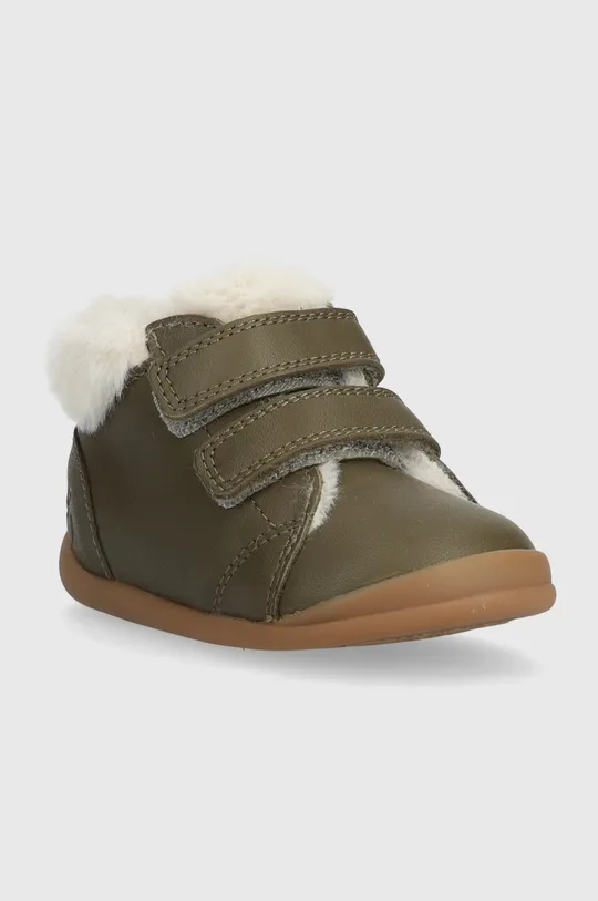 Dječje zimske kožne cipele Pom D'api FLEX-UP EASY FUR zelena