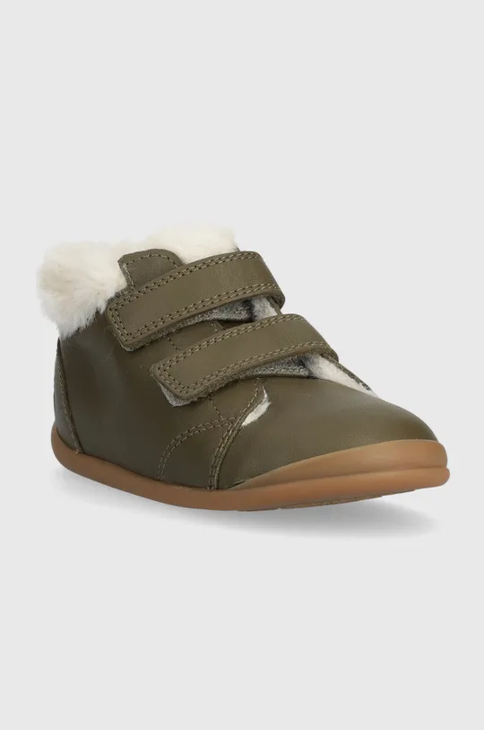 Detské zimné kožené topánky Pom D'api FLEX-UP EASY FUR zelená