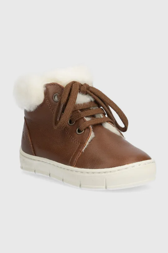 Детские кожаные зимние ботинки Pom D'api START TOP FUR коричневый