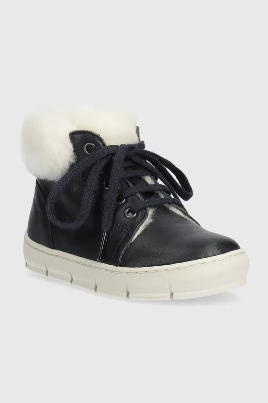 Παιδικές δερμάτινες χειμερινές μπότες Pom D'api START TOP FUR σκούρο μπλε