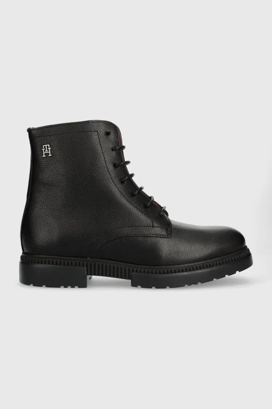 fekete Tommy Hilfiger bőr cipő COMFORT CLEATED THERMO LTH BOOT Férfi
