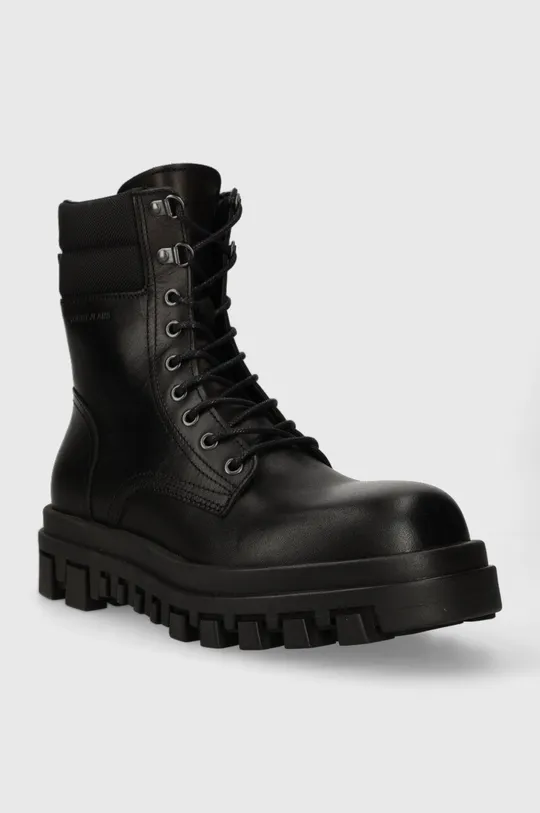 Tommy Jeans bőr bakancs TJM ELEVATED OUTSOLE BOOT fekete