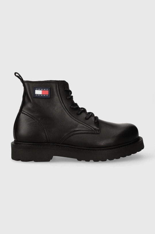 čierna Kožená obuv Tommy Jeans TJM RUBERIZED LACE UP BOOT Pánsky