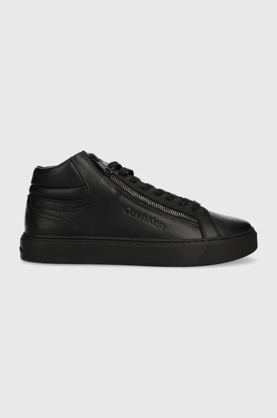 crna Kožne tenisice Calvin Klein HIGH TOP LACE UP W/ZIP RUBB Muški