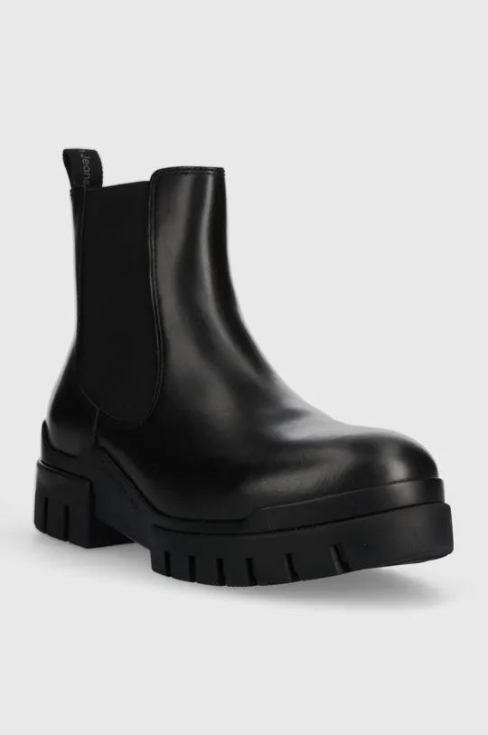 Kožené topánky chelsea Calvin Klein Jeans TRANSP COMBAT CHELSEA LTH čierna