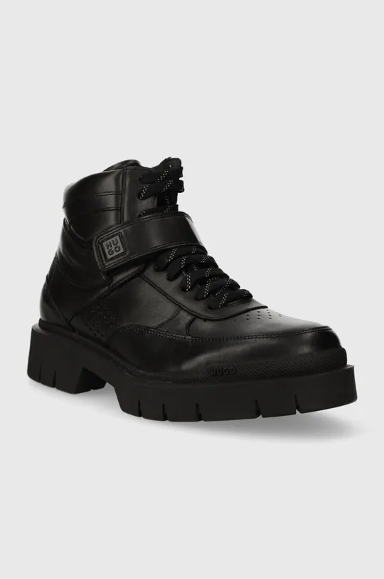 Kožené členkové topánky HUGO Denzel čierna