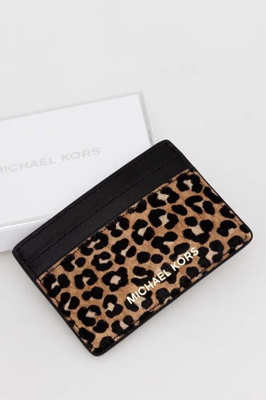 Kožené puzdro na karty MICHAEL Michael Kors Prírodná koža