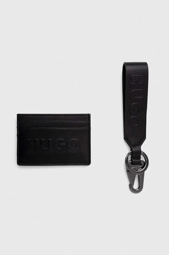 чёрный Кожаный футляр для кредитных карт с брелоком HUGO Мужской