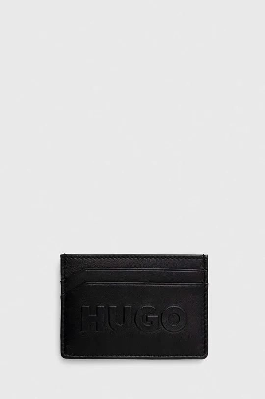 Шкіряний футляр для кредитних карт з брелоком HUGO чорний