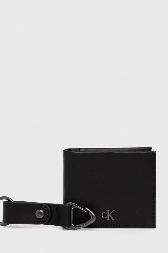 czarny Calvin Klein Jeans portfel skórzany + brelok Męski