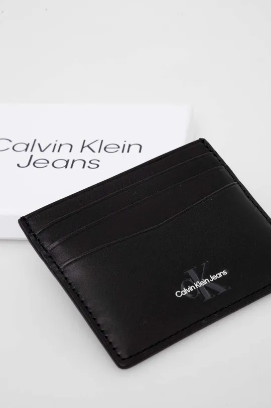fekete Calvin Klein Jeans bőr kártya tok